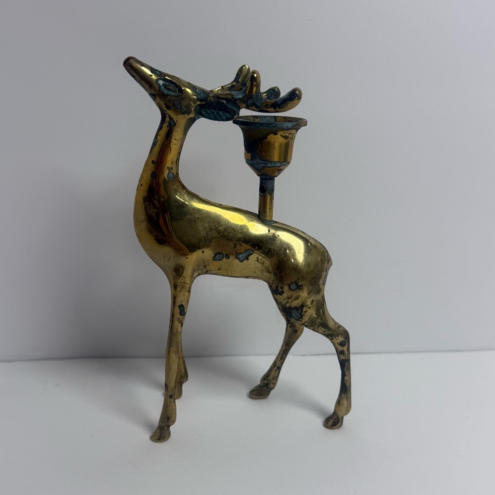 Solid Brass Reindeer Stag Deer Single Candle Holder 5 in Home Decor Fall